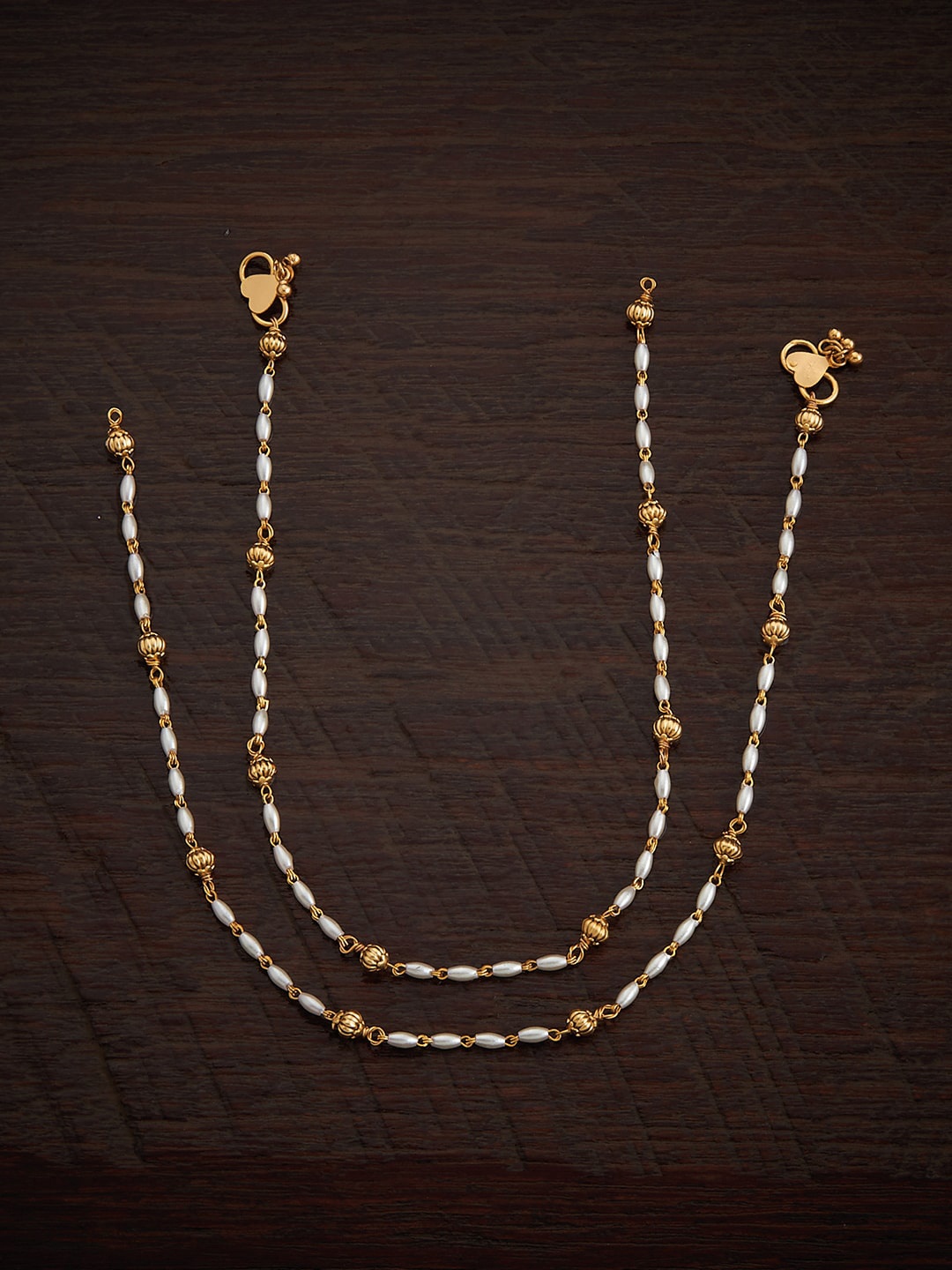 

Kushal's Fashion Jewellery Gold-Plated Set Of 2 Beaded Antique Anklets