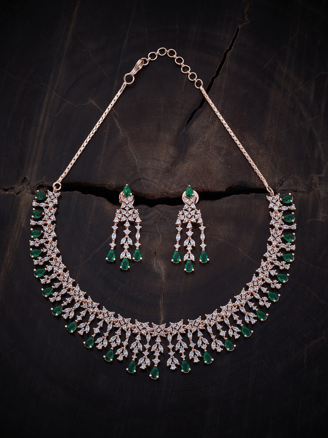 

Kushal's Fashion Jewellery Rose Gold Plated CZ Studded Jewellery Set