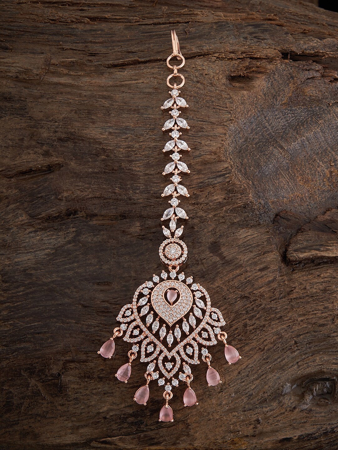 

Kushal's Fashion Jewellery Rose Gold-Plated CZ-StuddedMaangtika