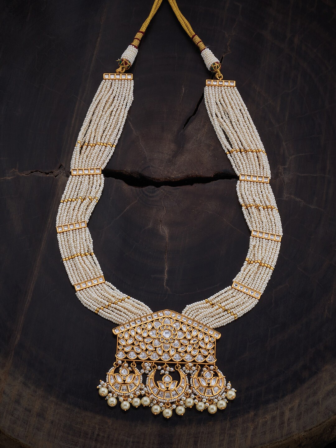

Kushal's Fashion Jewellery Sterling Silver Gold-Plated Kundan & Beaded Layered Necklace