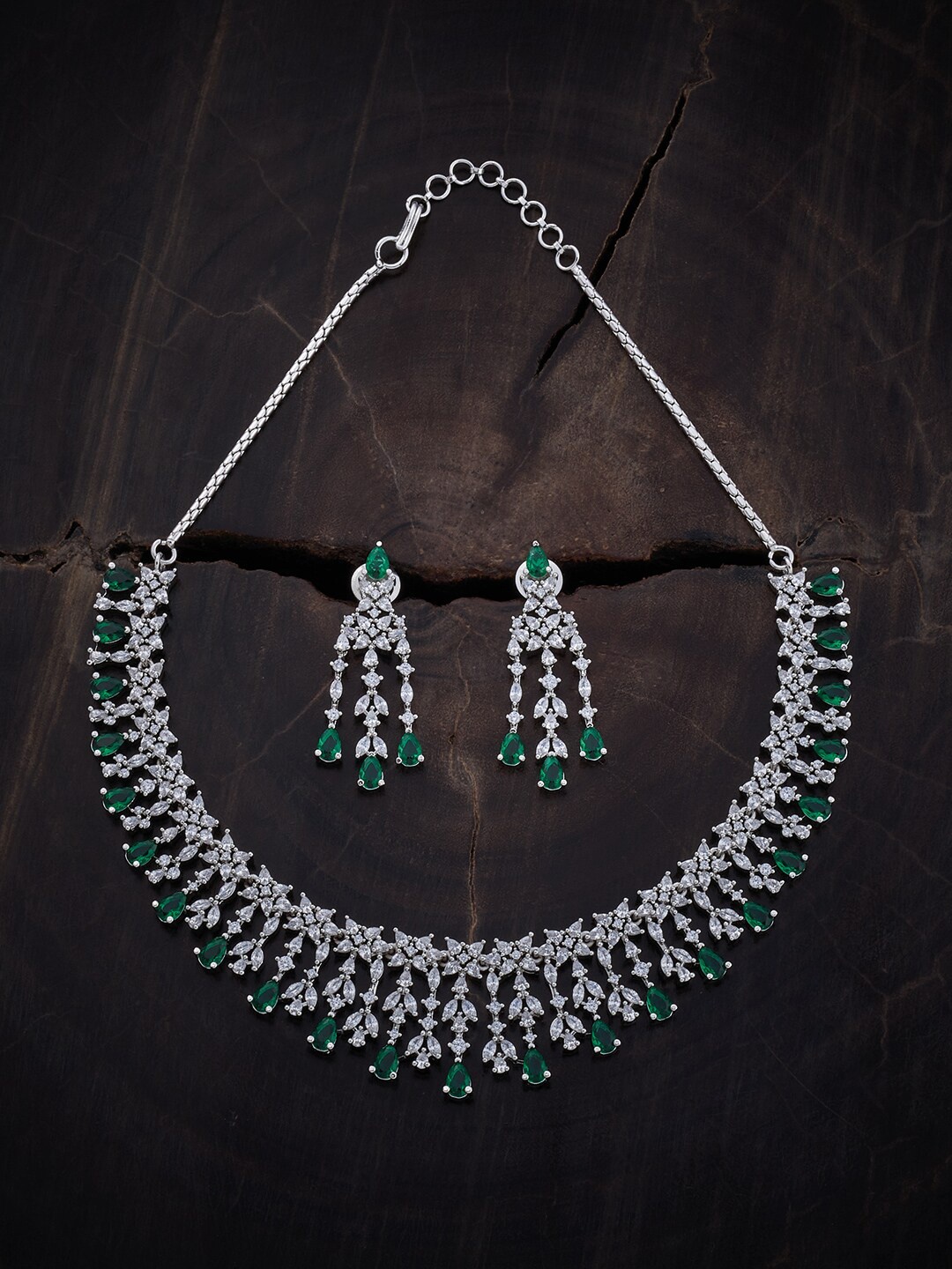 

Kushal's Fashion Jewellery Rhodium-Plated CZ-Studded Jewellery Set, Silver