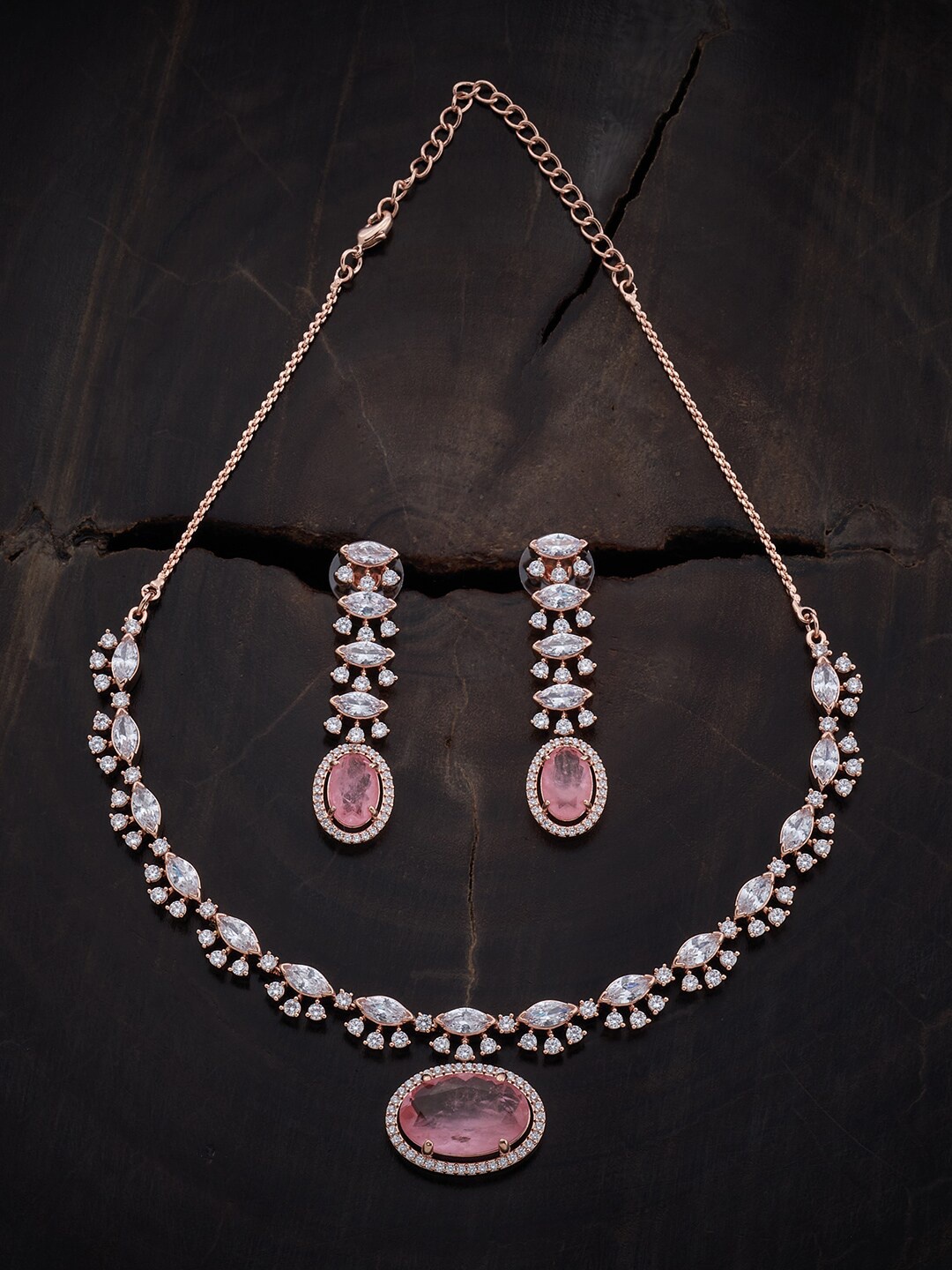 

Kushal's Fashion Jewellery Rose Gold-Plated CZ-Studded Jewellery Set