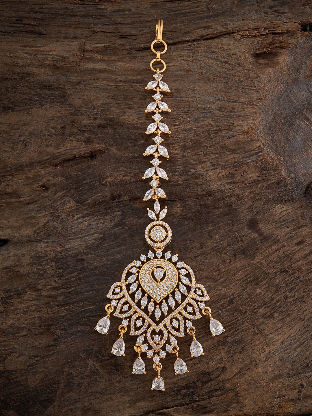 

Kushal's Fashion Jewellery Gold-Plated CZ Studded Maang Tikka