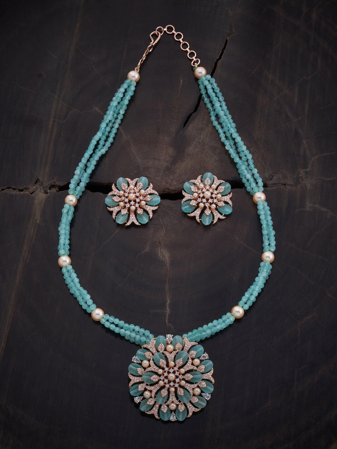 

Kushal's Fashion Jewellery Rose Gold-Plated CZ-Studded Jewellery Set