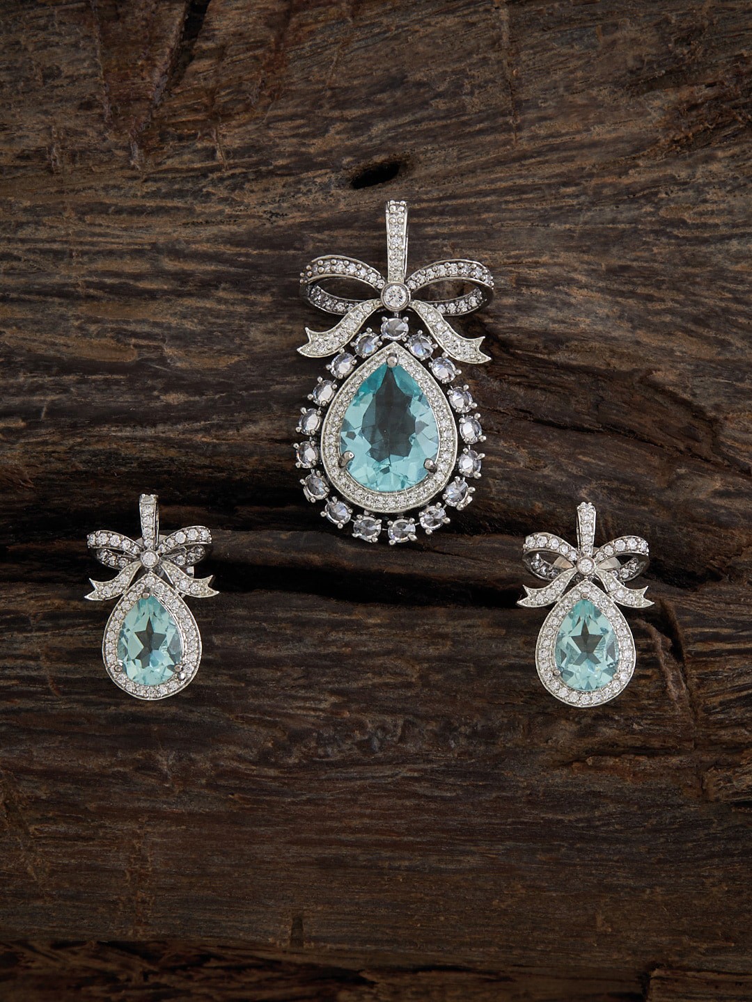 

Kushal's Fashion Jewellery Rhodium-Plated CZ-Studded Jewellery Set, Silver