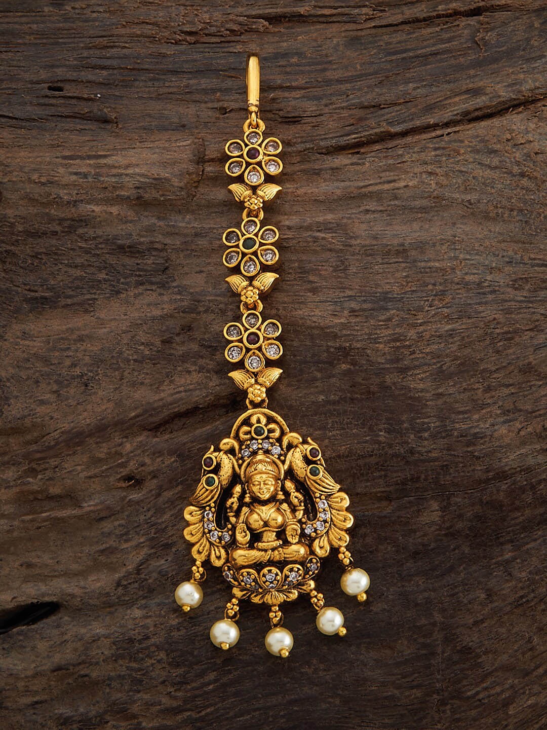 

Kushal's Fashion Jewellery Gold-Plated Ruby-Studded & Beaded Maang Tikka