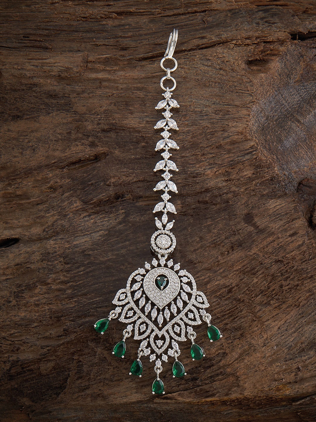 

Kushal's Fashion Jewellery Rhodium-Plated CZ-StuddedMaangtika, Silver