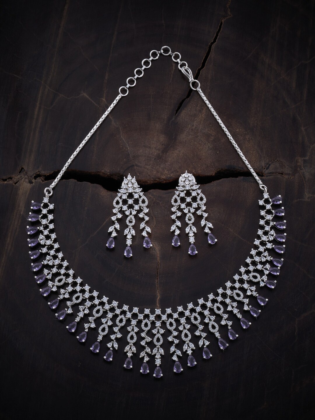 

Kushal's Fashion Jewellery Rhodium-Plated CZ-Studded Jewellery Set, Silver