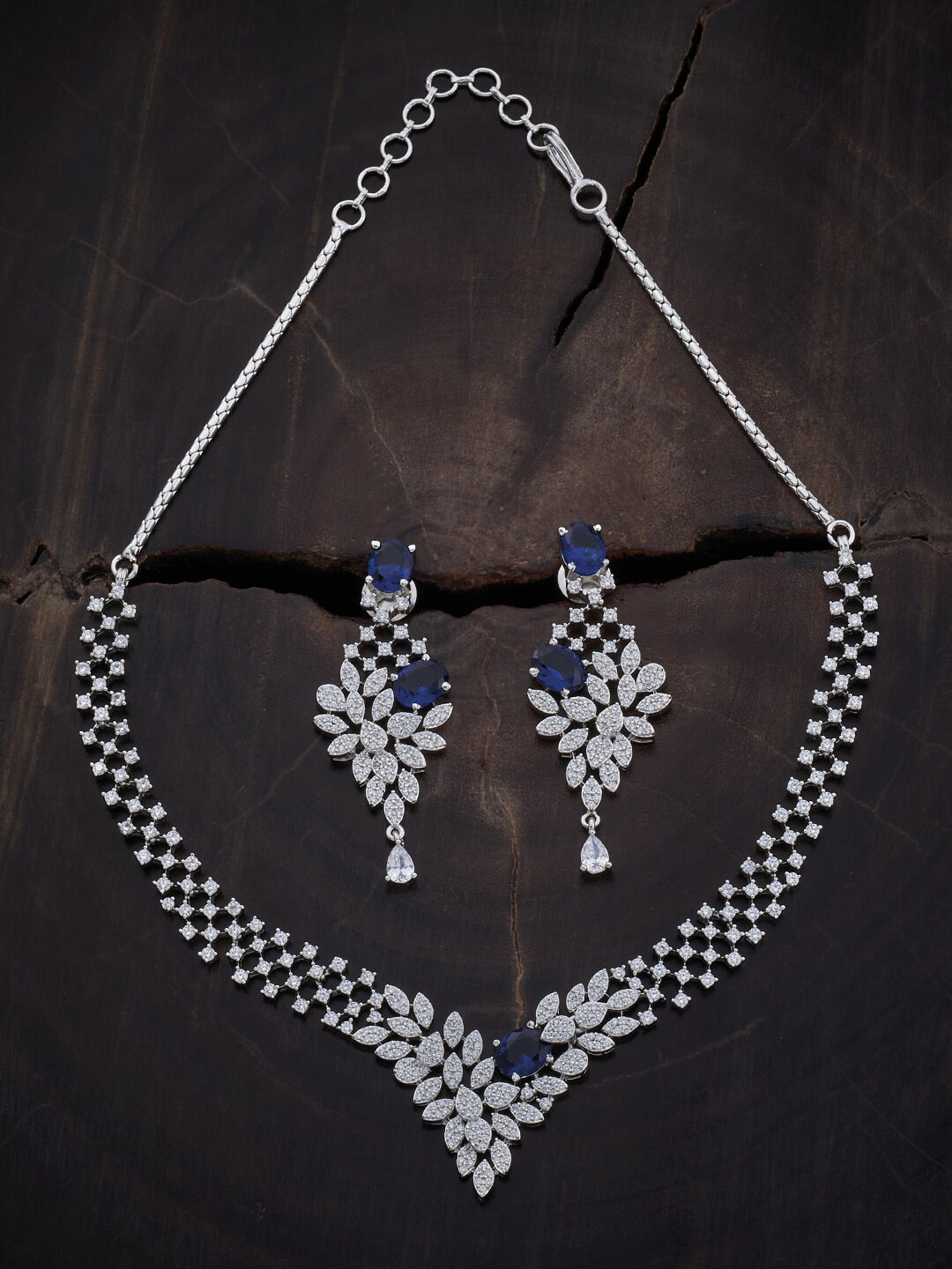 

Kushal's Fashion Jewellery Rhodium-Plated CZ-Studded Jewellery Set, Silver