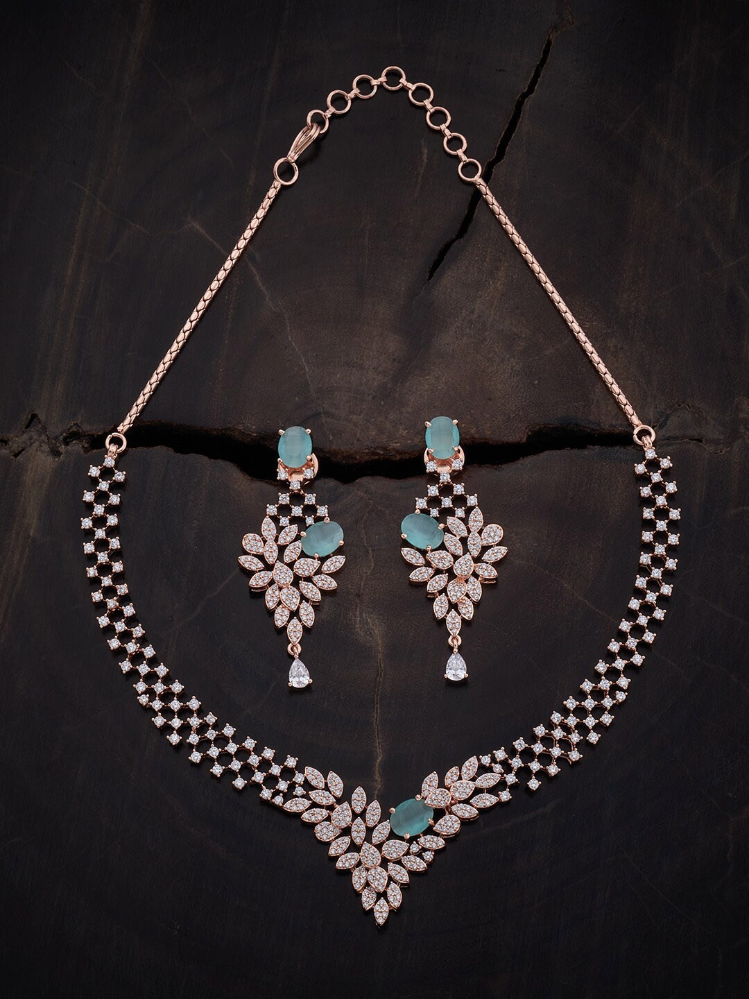 

Kushal's Fashion Jewellery Rose Gold-Plated CZ-Studded Jewellery Set