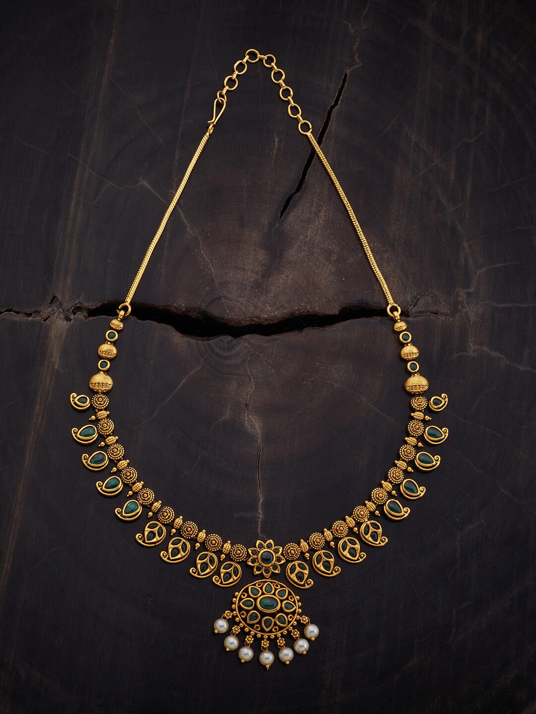 

Kushal's Fashion Jewellery Stone-Studded Antique Necklace, Gold