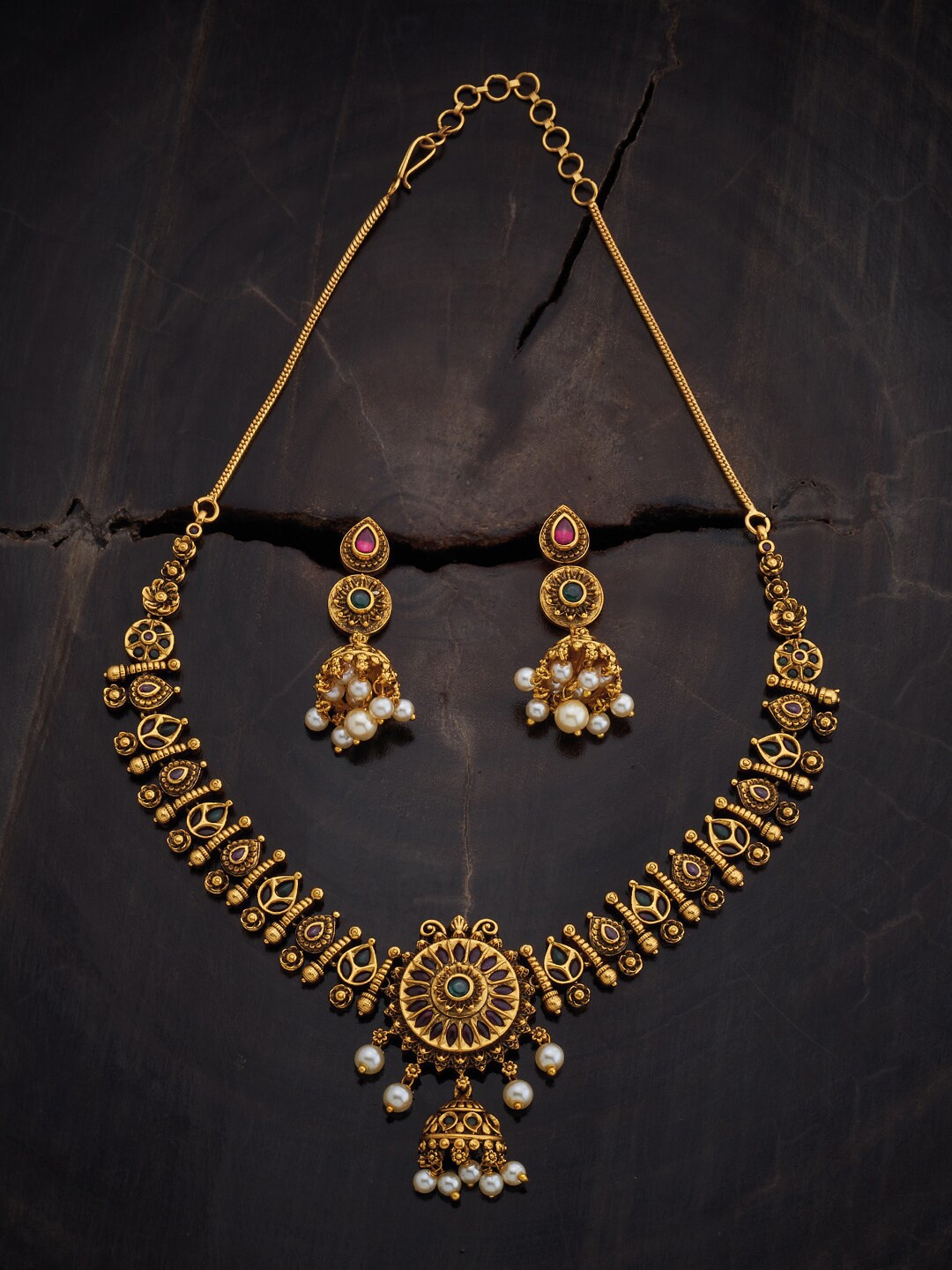 

Kushal's Fashion Jewellery Stone-Studded Jewellery Set, Gold