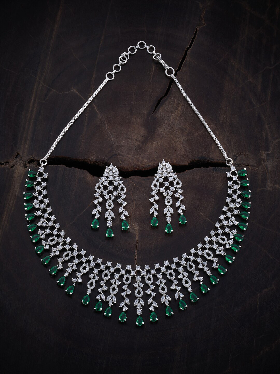 

Kushal's Fashion Jewellery Rhodium-Plated CZ-Studded Jewellery Set, Silver