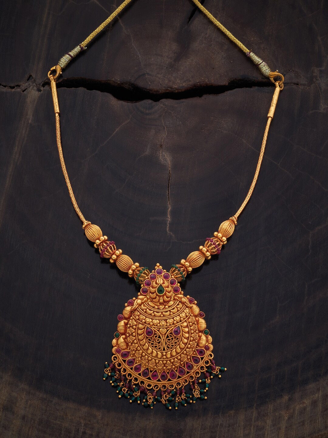 

Kushal's Fashion Jewellery Stone-Studded 92.5 Pure Silver Temple Necklace, Gold