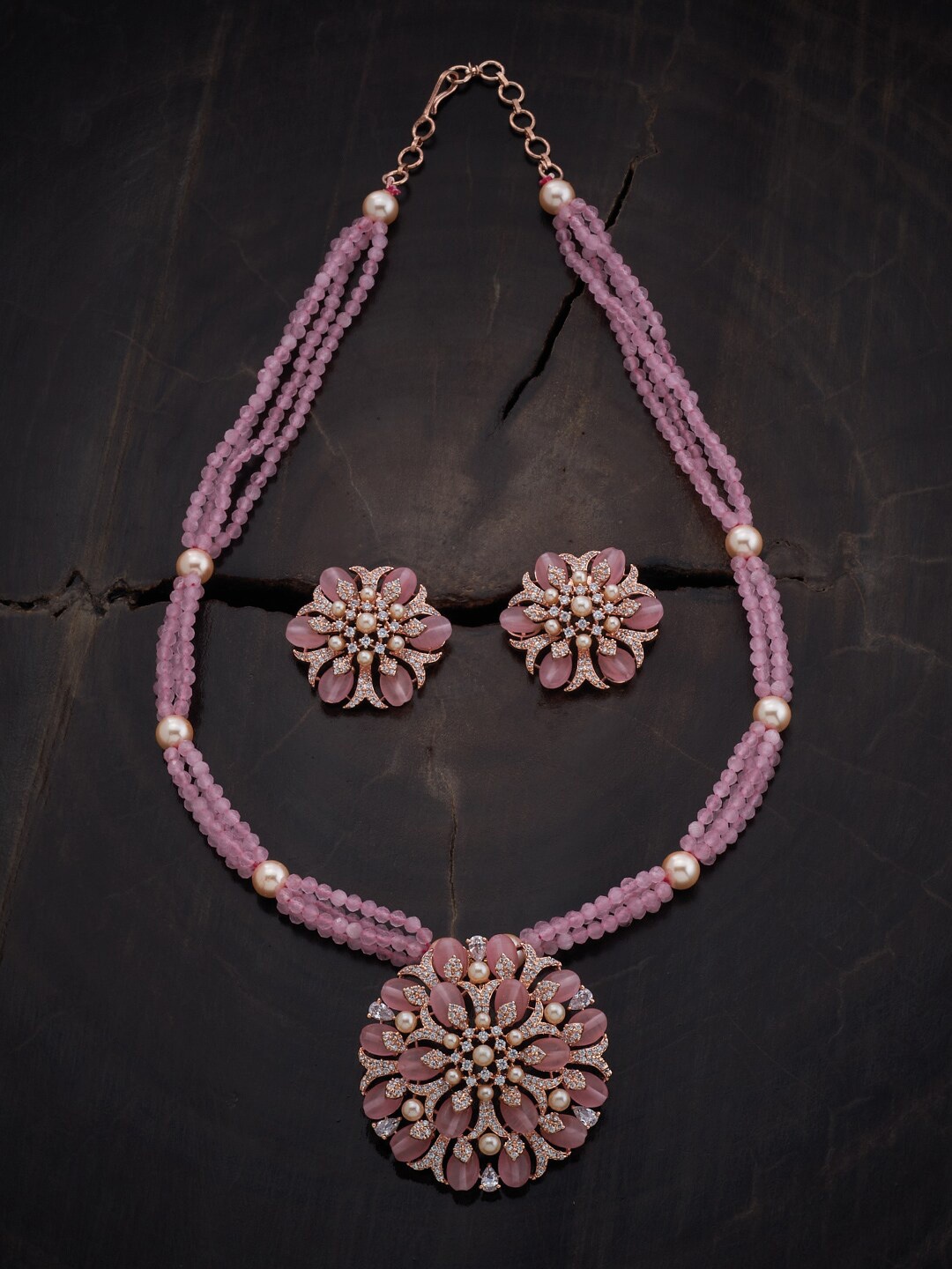 

Kushal's Fashion Jewellery Rose Gold-Plated CZ-Studded Jewellery Set