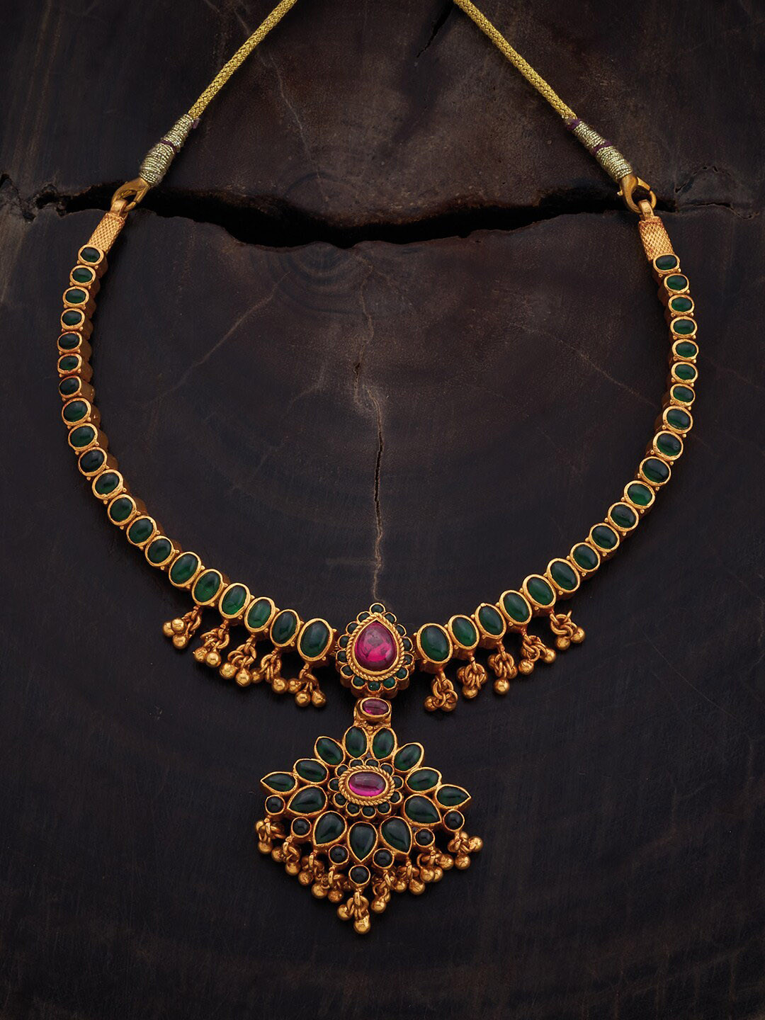 

Kushal's Fashion Jewellery Stone Studded 92.5 Pure Silver Temple Necklace, Gold