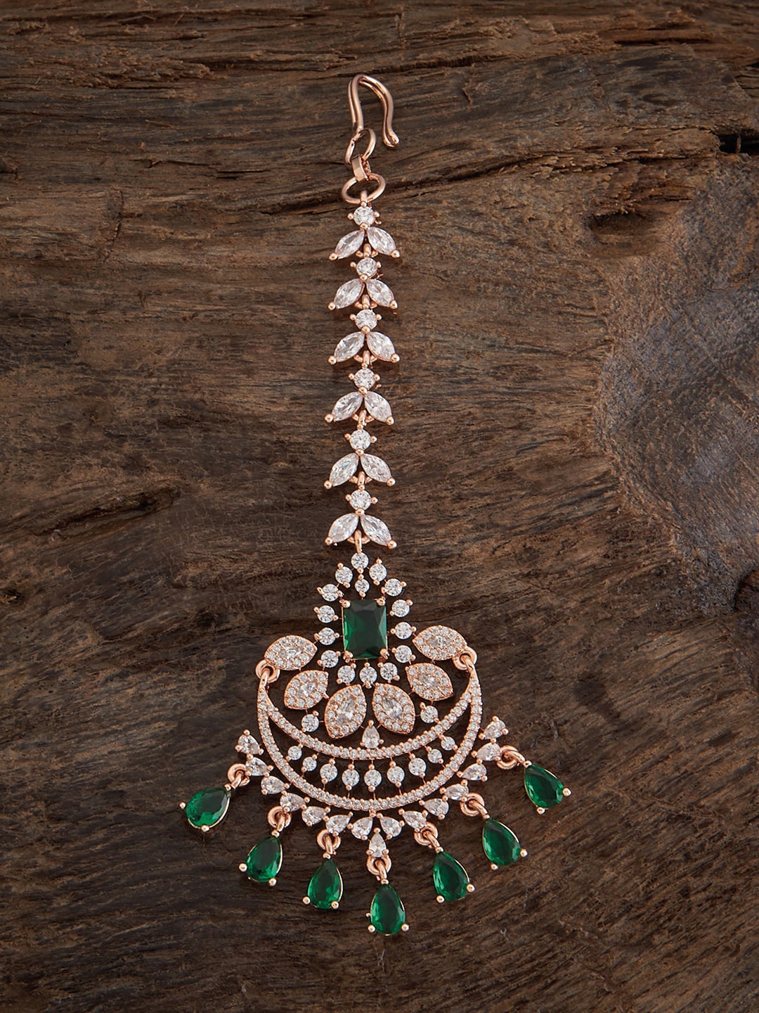 

Kushal's Fashion Jewellery Rose Gold-Plated Stone-Studded Maang Tikka