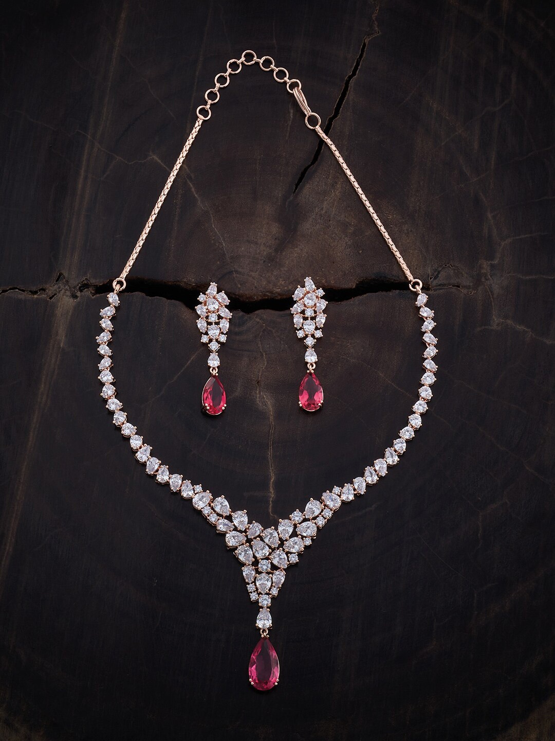 

Kushal's Fashion Jewellery Rose Gold-Plated CZ-Studded Jewellery Set
