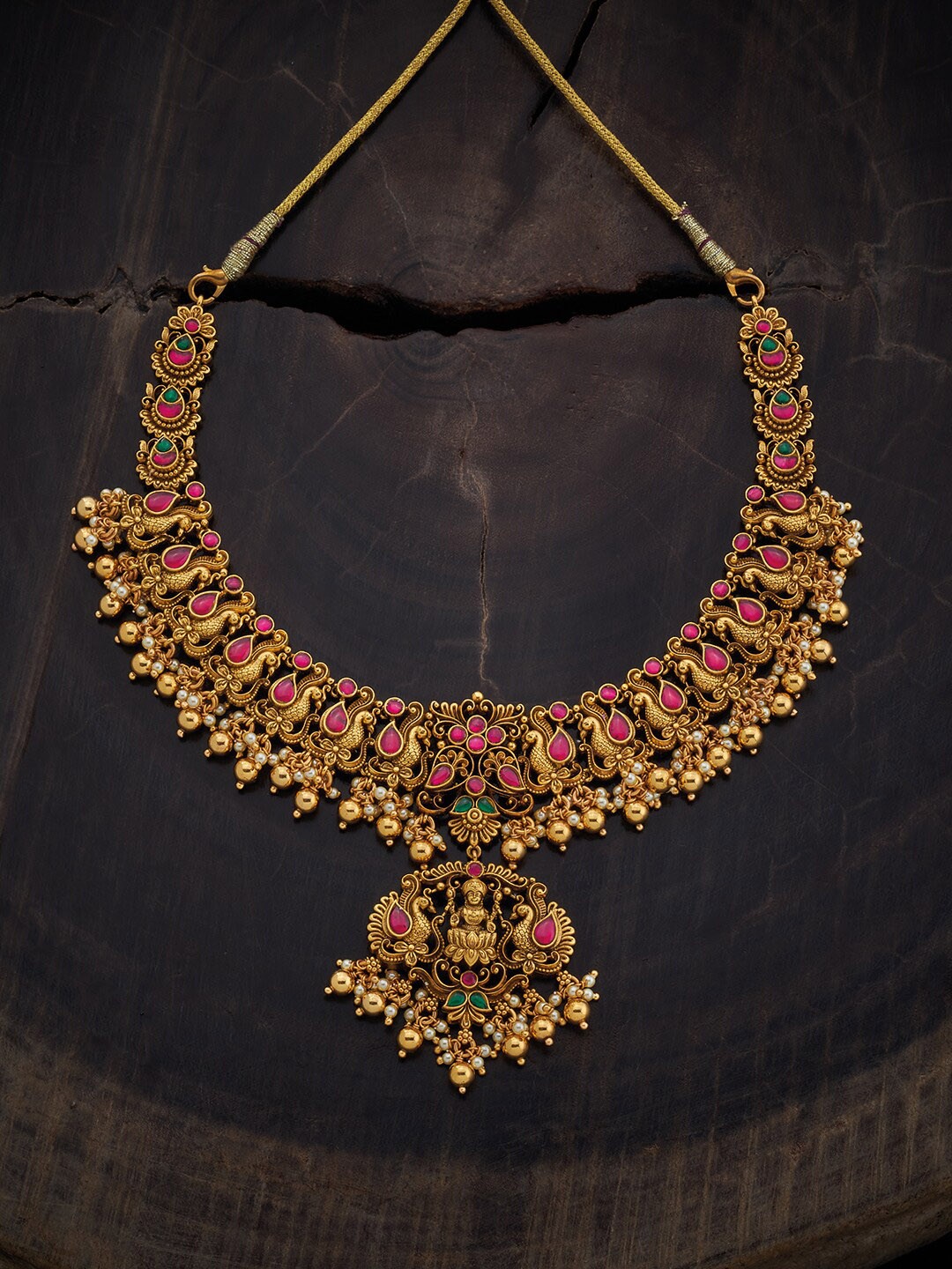 

Kushal's Fashion Jewellery Stone Studded r 92.5 Pure Silver Temple Necklace, Gold