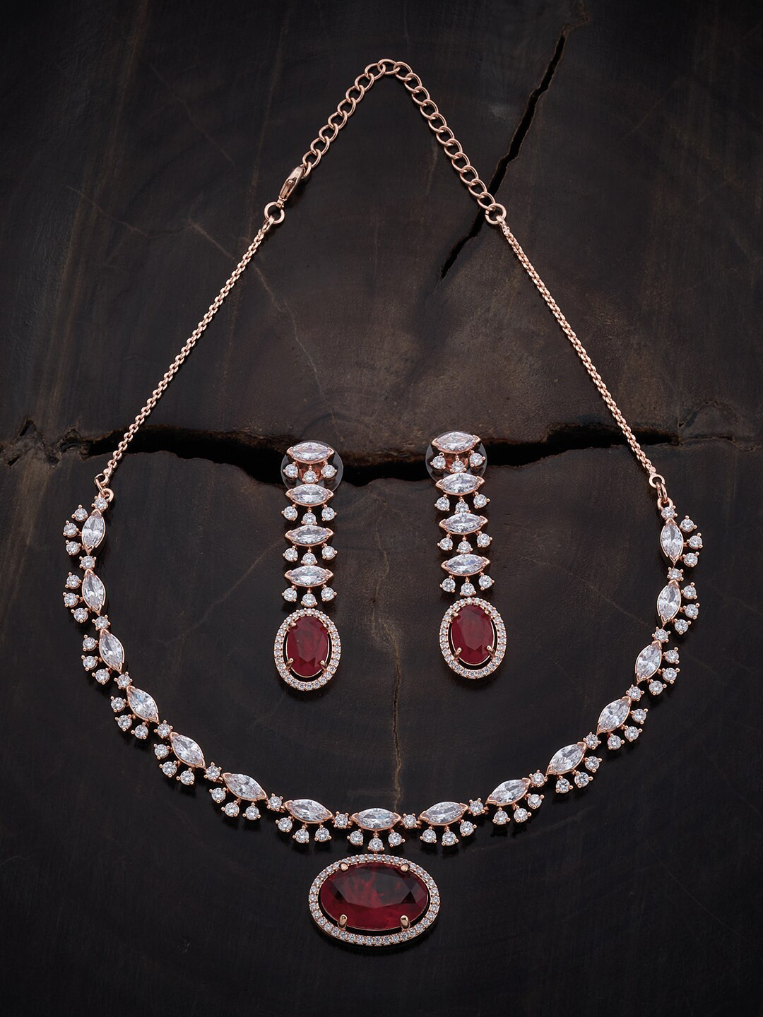 

Kushal's Fashion Jewellery Rose Gold-Plated CZ-Studded Jewellery Set