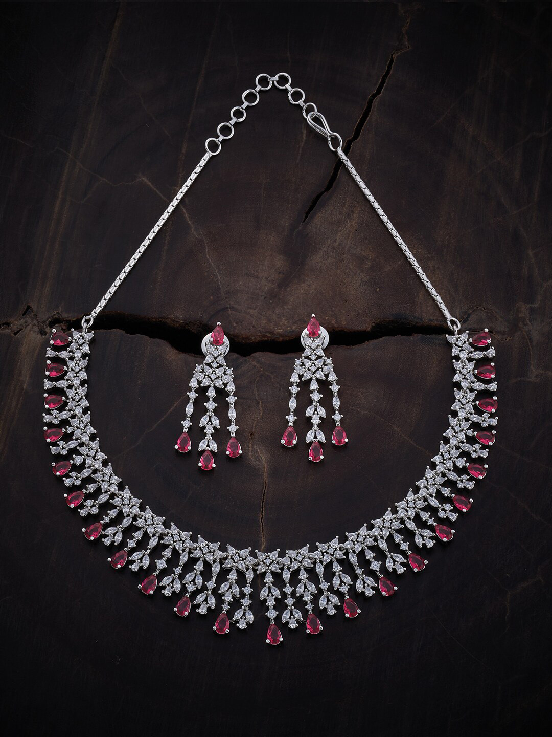

Kushal's Fashion Jewellery Rhodium-Plated CZ-Studded Jewellery Set, Silver