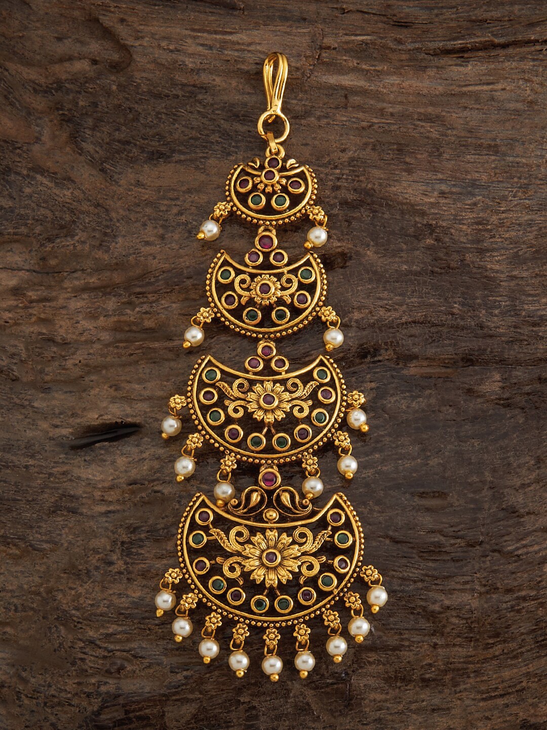 

Kushal's Fashion Jewellery Gold-Plated Stone-Studded & Beaded Maangtika