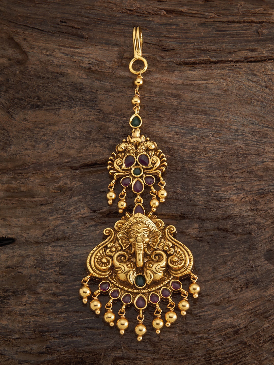 

Kushal's Fashion Jewellery 92.5 Pure Silver Gold-Plated Stone-Studded & Beaded Maang Tikka