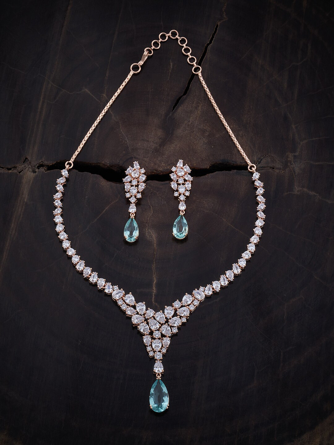 

Kushal's Fashion Jewellery Rose Gold-Plated CZ-Studded Green Jewellery Set