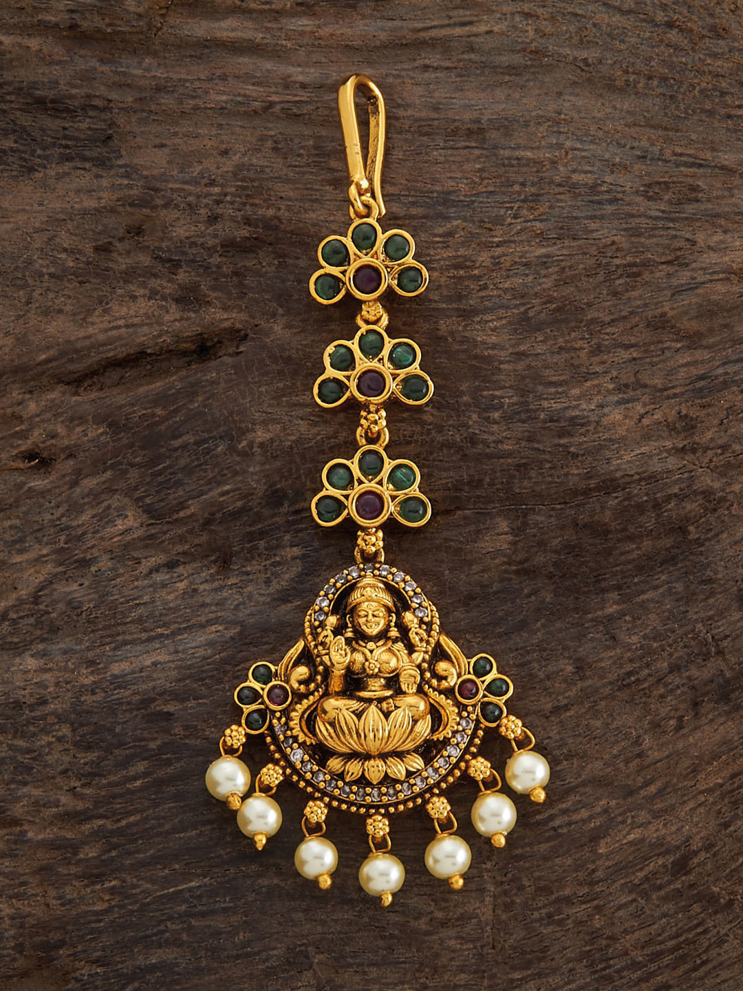 

Kushal's Fashion Jewellery Gold-Plated Ruby-Studded & Beaded Maang Tikka