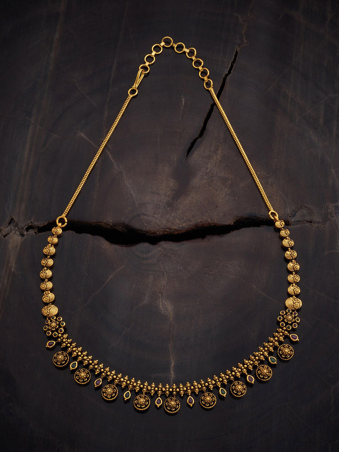 

Kushal's Fashion Jewellery Stone Studded Silver Antique Necklace, Gold