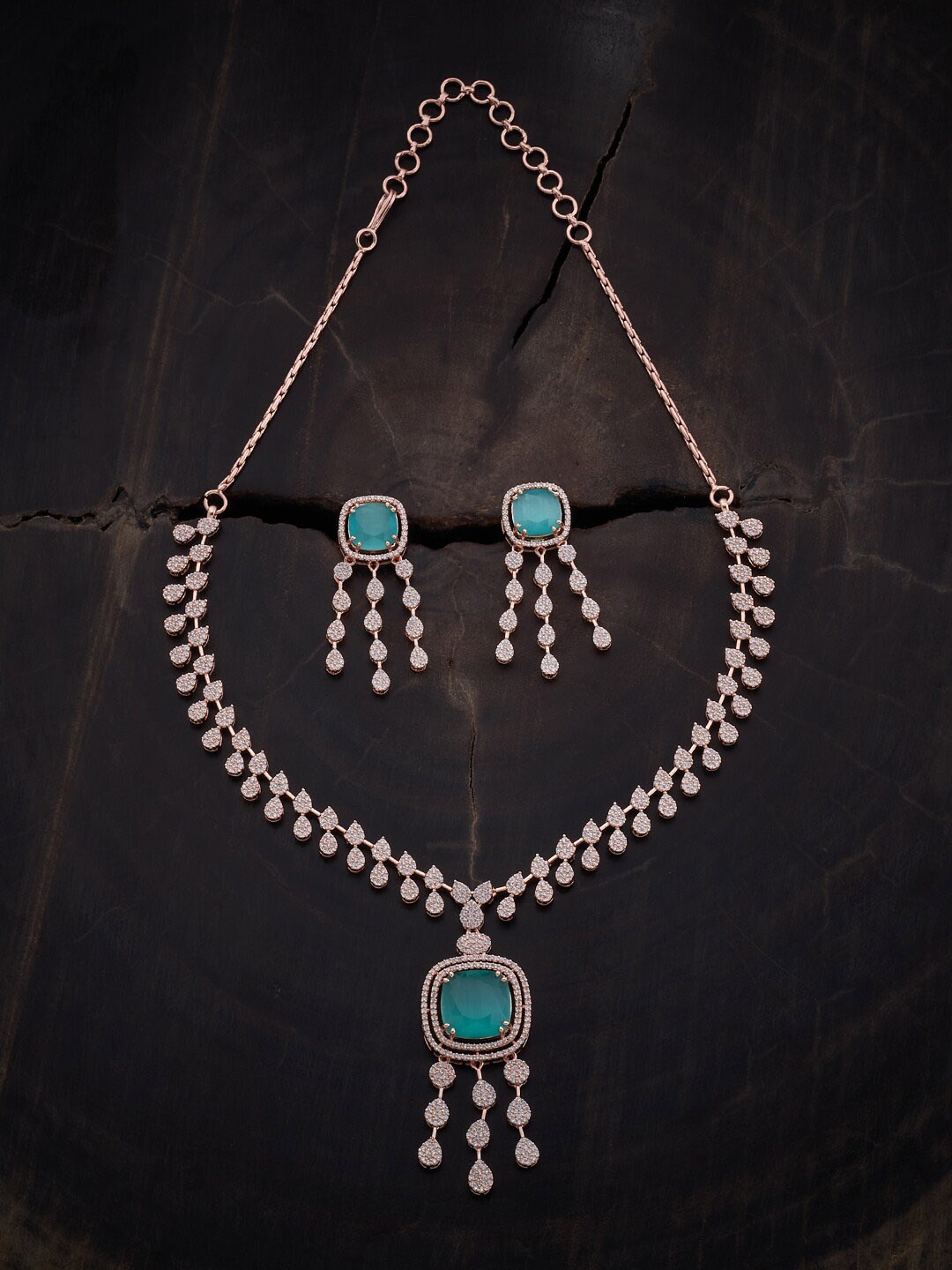 

Kushal's Fashion Jewellery Rose Gold-Plated CZ-Studded Jewellery Set