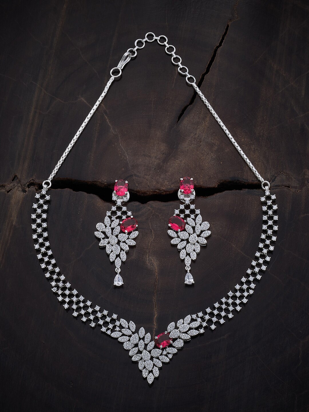 

Kushal's Fashion Jewellery Rhodium-Plated CZ-Studded Jewellery Set, Silver
