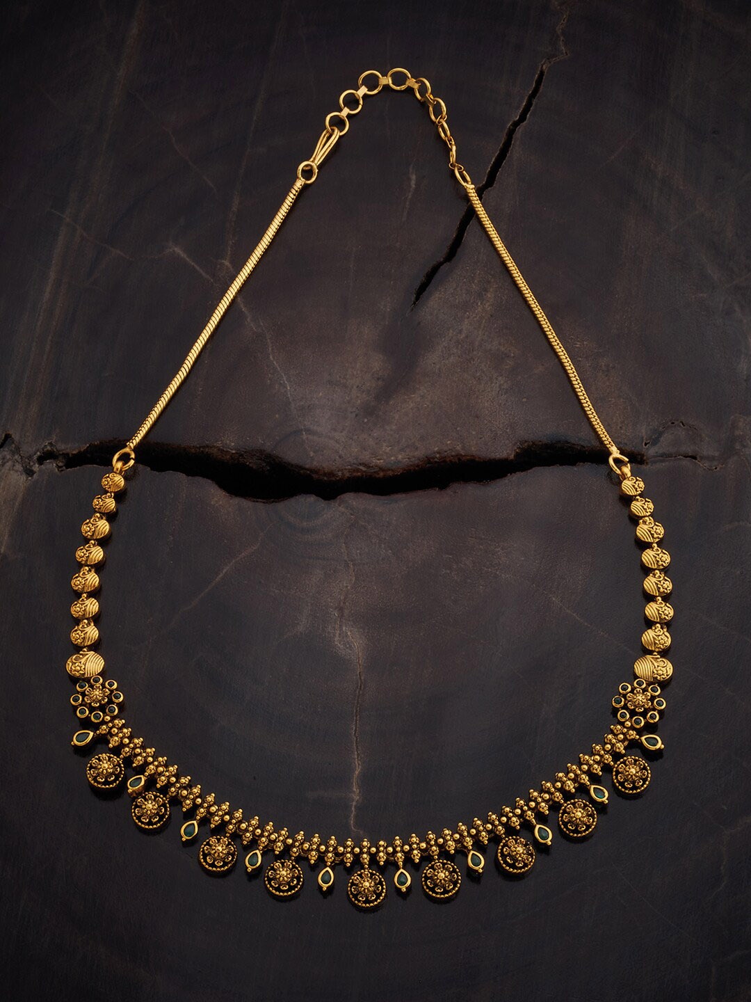 

Kushal's Fashion Jewellery Stone Studded Silver Antique Necklace, Gold