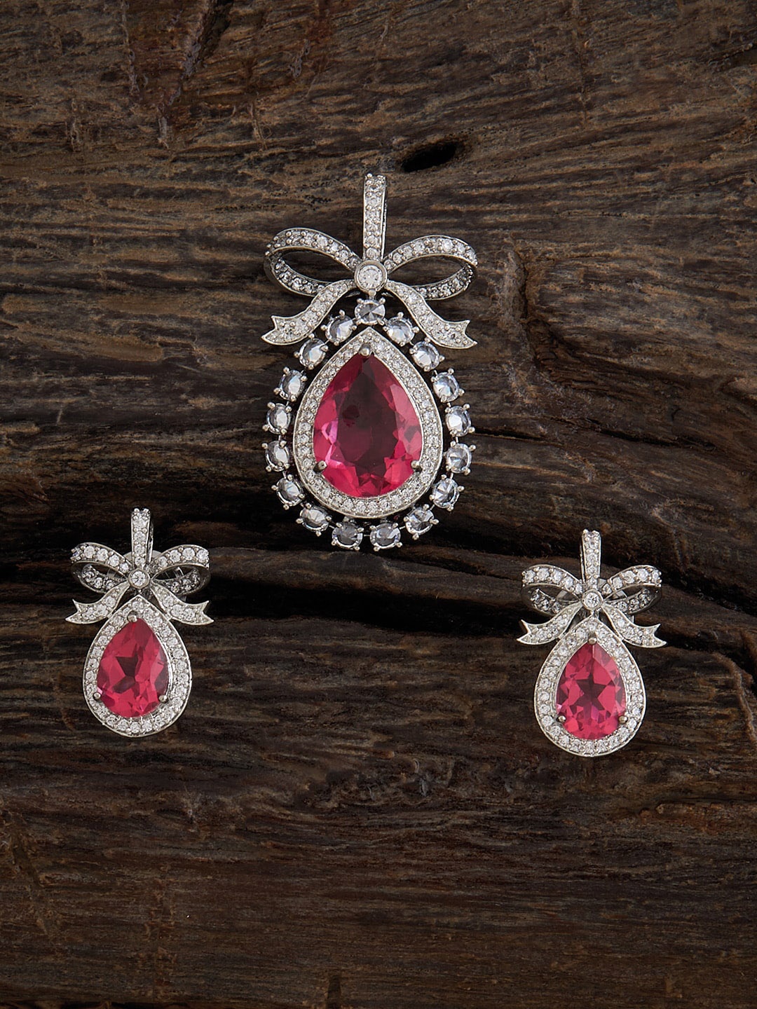 

Kushal's Fashion Jewellery Rhodium-Plated CZ-Studded Jewellery Set, Silver