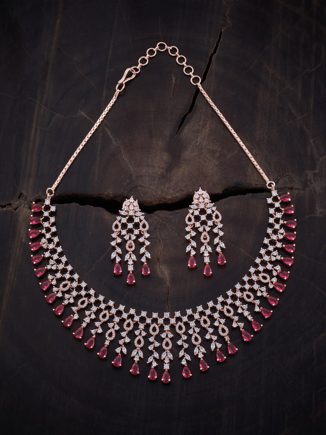 

Kushal's Fashion Jewellery Rose Gold-Plated CZ-Studded Jewellery Set