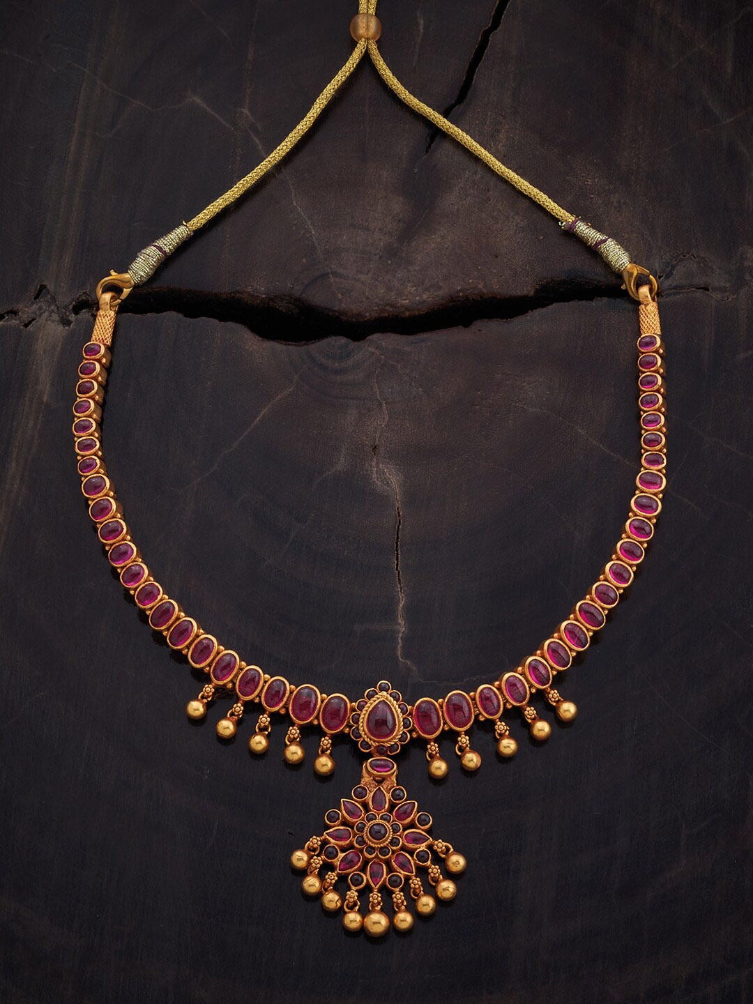 

Kushal's Fashion Jewellery Stone Studded 92.5 Pure Silver Temple Necklace, Red