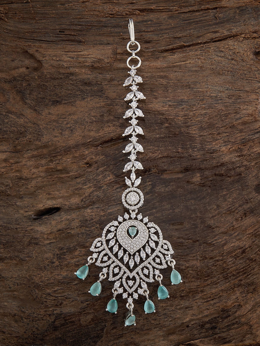 

Kushal's Fashion Jewellery Rhodium-Plated CZ-Studded Maang Tikka, Silver