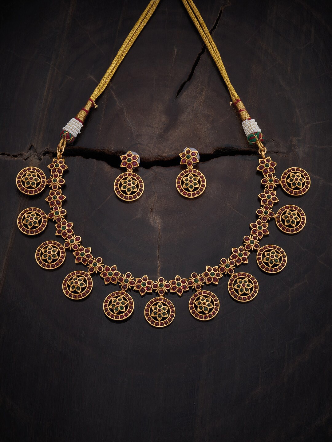 

Kushal's Fashion Jewellery Stone-Studded Antique Jewellery Set, Gold