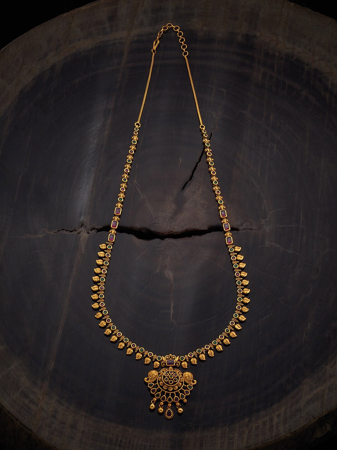 

Kushal's Fashion Jewellery Stone Studded Antique Necklace, Gold