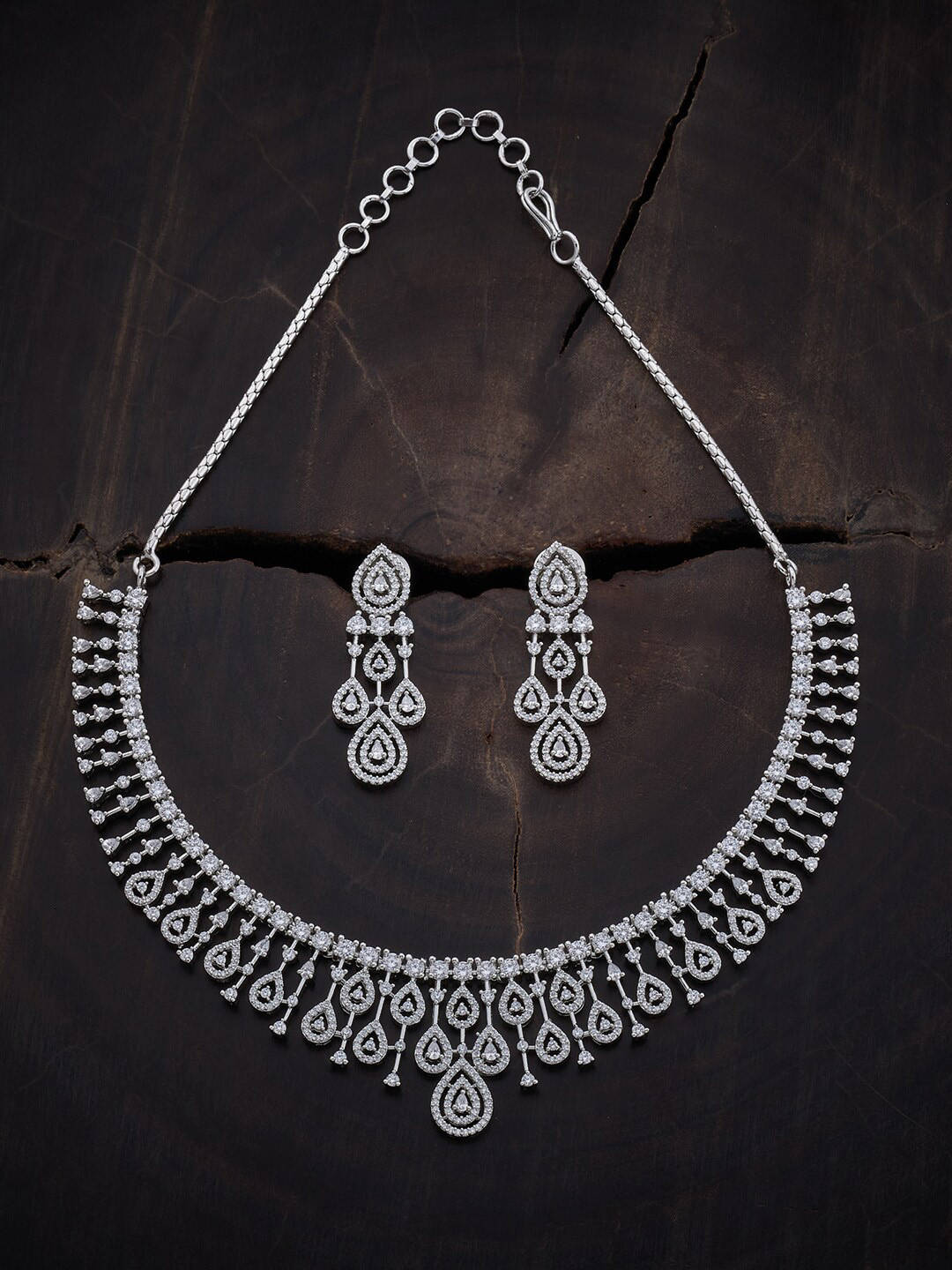 

Kushal's Fashion Jewellery Rhodium-Plated CZ-Studded Jewellery Set, Silver
