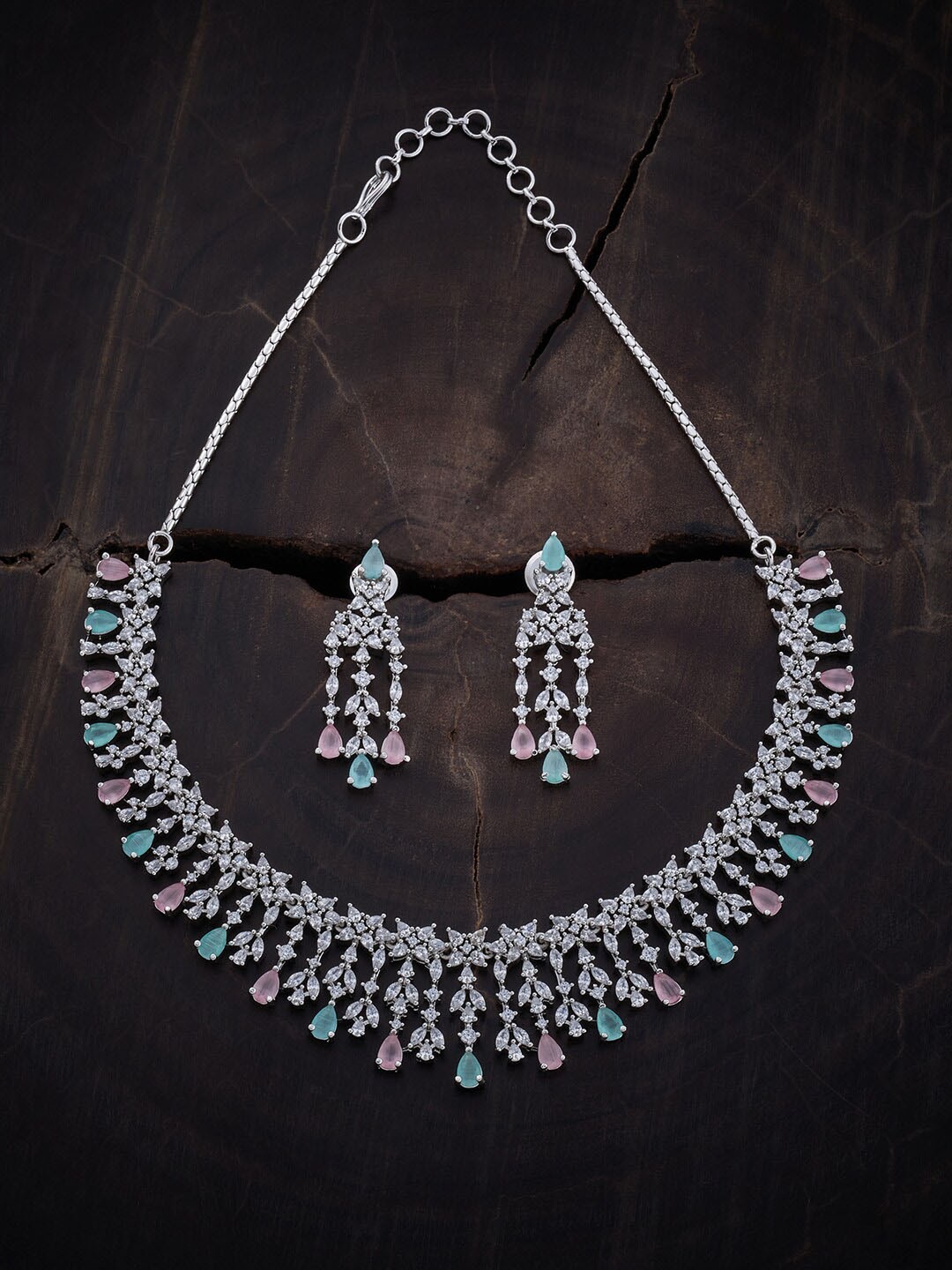 

Kushal's Fashion Jewellery Rhodium-Plated CZ-Studded Jewellery Set, Silver