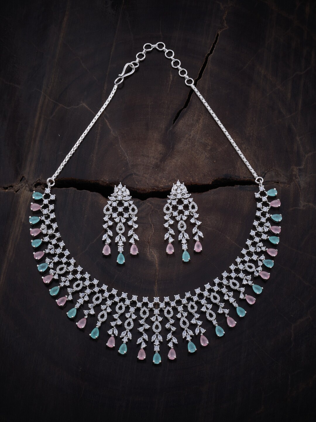 

Kushal's Fashion Jewellery Rhodium-Plated CZ-Studded Jewellery Set, Silver