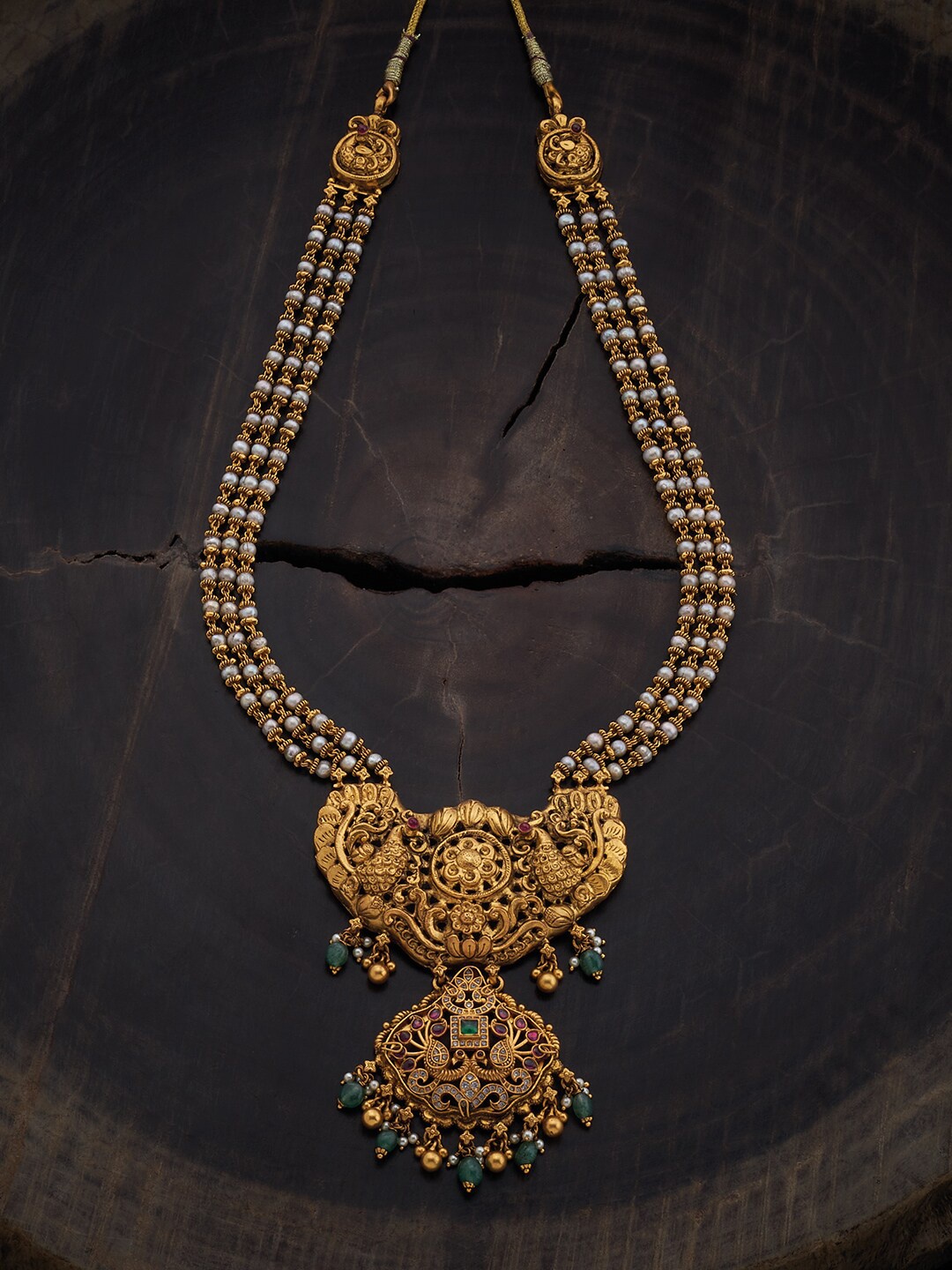 

Kushal's Fashion Jewellery 92.5 Pure Silver Temple Design Necklace, Red