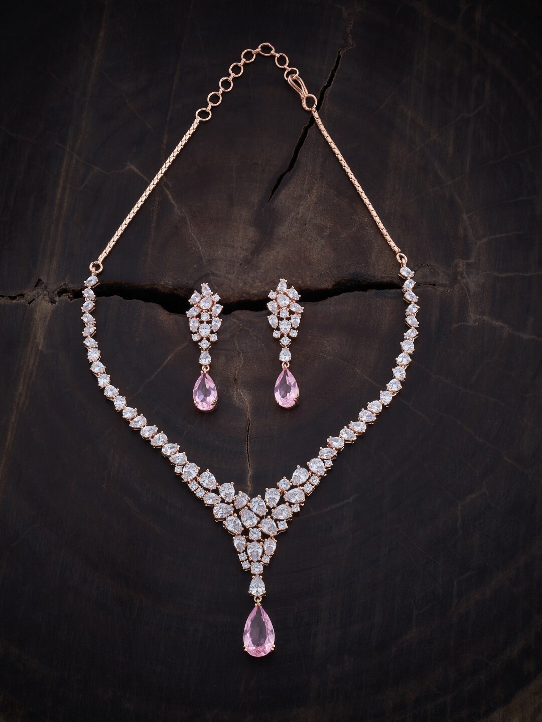 

Kushal's Fashion Jewellery Rose Gold-Plated CZ-Studded Jewellery Set