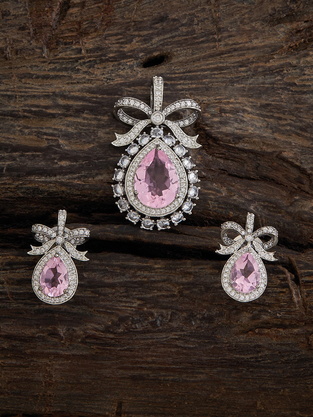 

Kushal's Fashion Jewellery Rhodium-Plated CZ-Studded Jewellery Set, Silver