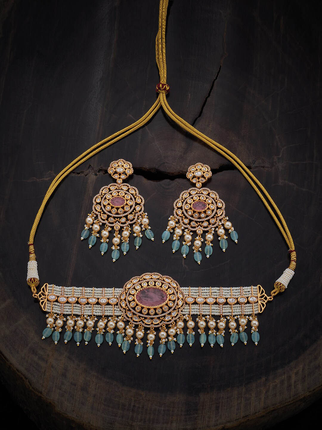 

Kushal's Fashion Jewellery Kundan-Studded & Beaded Jewellery Set, Gold