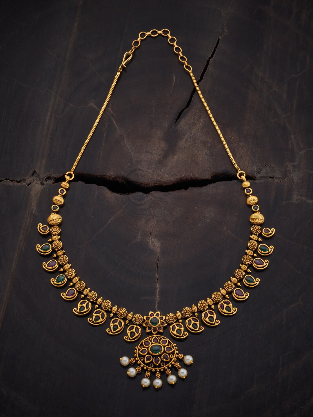 

Kushal's Fashion Jewellery Stone Studded Silver Antique Necklace, Gold