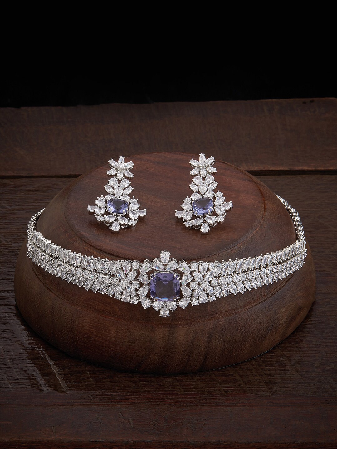 

Kushal's Fashion Jewellery Rhodium-Plated Zircon-Studded Jewellery Set, Silver