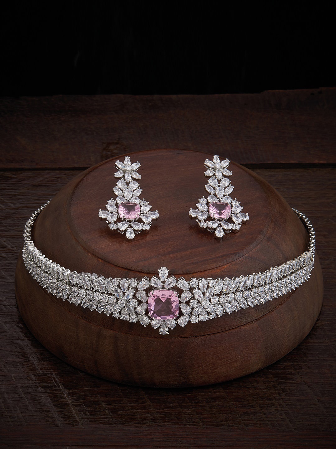 

Kushal's Fashion Jewellery Rhodium-Plated Zircon-Studded Jewellery, Silver