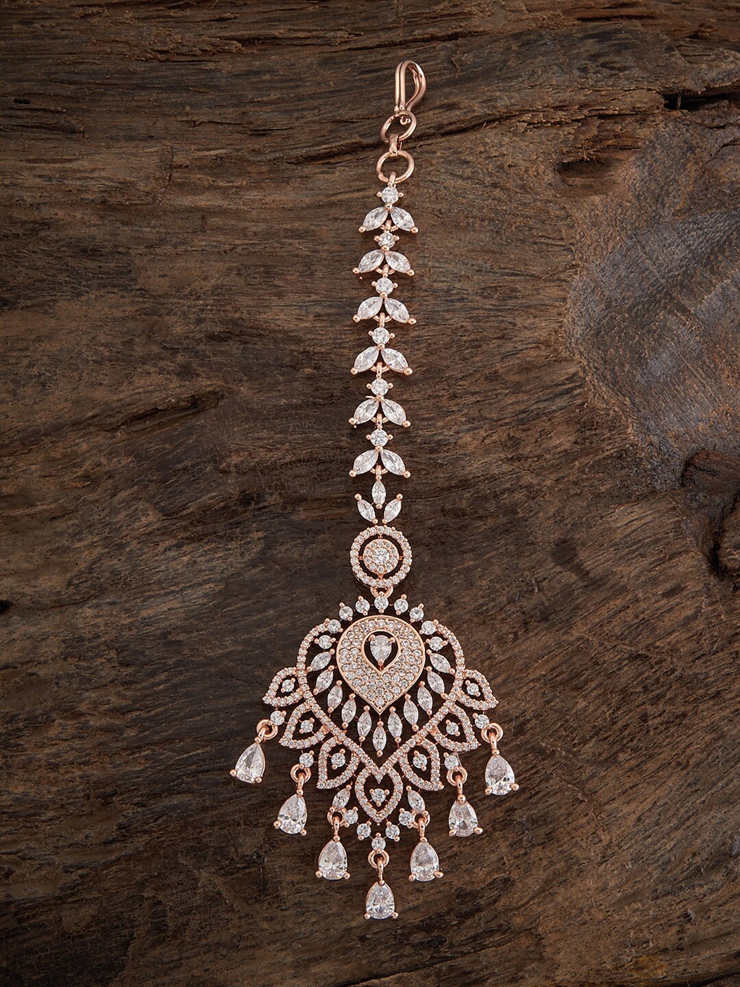 

Kushal's Fashion Jewellery Rose Gold-Plated Stone-Studded Maang Tikka
